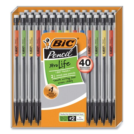 Bic Xtra Smooth Mech Pencil, 0.7 mm, HB #2, Black Lead, Clear Barrel, PK40 MPP40MJ-BLK